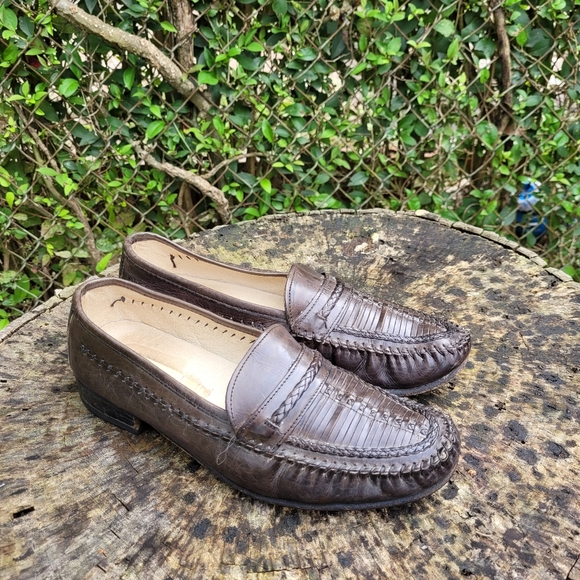 Vintage Men Dark Brown Woven Loafers Size 7.5M/Men Brown Shoes/Leather Slip On main image 6